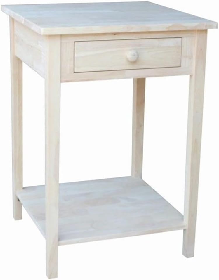 Pemberly Row Hampton Bedside Table, 1-Drawer, Unfinished Solid Parawood, 30 in H x 21 in W x 21 in D, Butcher Block Surface, Lower Shelf Storage, Ready to Assemble