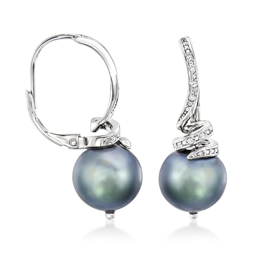 Ross-Simons 10-11mm Black Cultured Pearl and .10 ct. t.w. Diamond Drop Earrings in Sterling Silver3