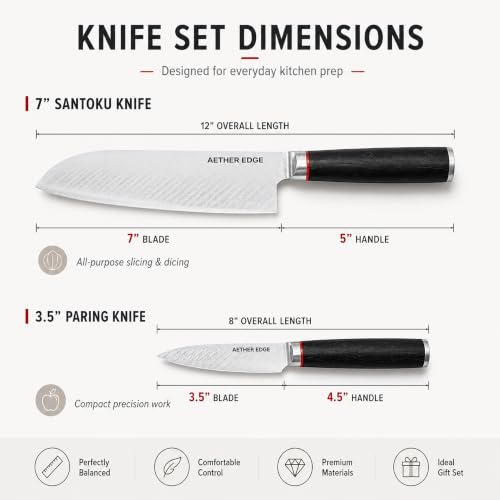 AETHER EDGE 2-Piece Santoku Chef Knife Set, 7" Santoku & 3.5" Paring - image 2