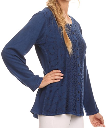 Image of Sakkas Fedella Deep Scoop Neck Long Sleeve Blouse Top with Adjustable Back Straps