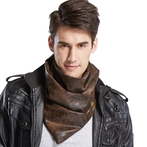 CAMDOM Faux Leather Men's Fashionable Scarf For Warmth, Double Layered Retro Casual, Unisex
