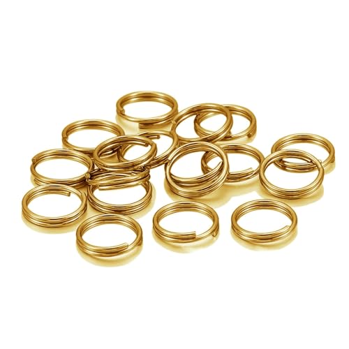 10 Pcs Gold Brass Round Edged Keyring Keychain Split Ring 20mm 3/4" for Charms, DIY Crafts at Home, Car, Office Use,Handicrafts Accessories Jewelry Findings