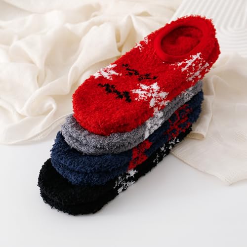 Image of SKOLA Cozy Winter Fuzzy Women Socks Grip Slippers Fluffy House Non Skid Microfiber Socks