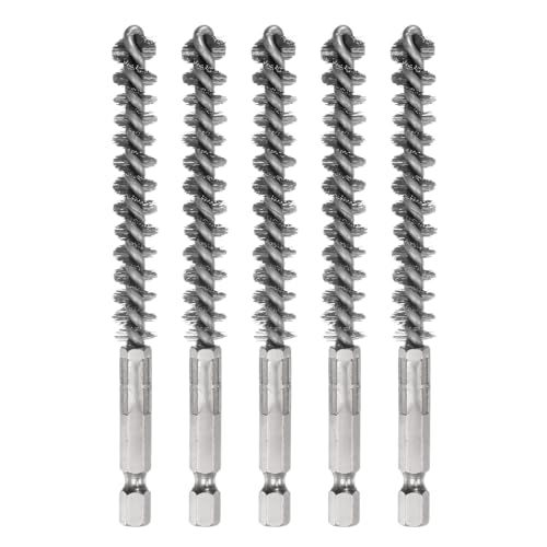 HARFINGTON 5Pcs Bore Brush Stainless Steel 10mm Dia Cleaning Twisted Wire Brush Tube Pipe Cleaner with Handle 1/4 Inch Hex Shank for Tubes, Ports, Bearings
