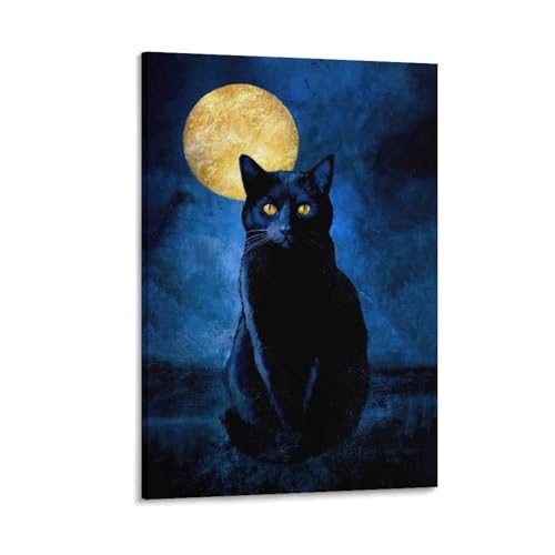 Chat noir de Monet et lune pour déco salon cosy
