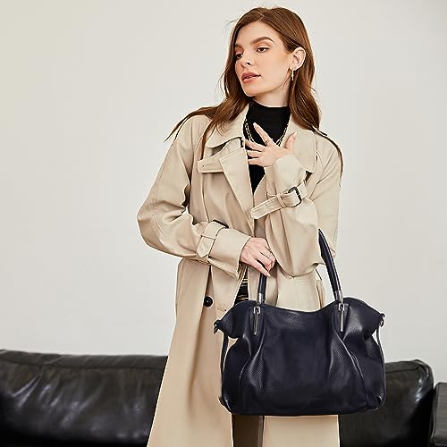Image of HESHE Leather Shoulder Purses for Women Tote Handbags Satchel Hobo Handbag | Designer Genuine Leather Travel Top Handle Work Bag Ladies Crossbody Purses Adjustable Straps Large Capacity Zippered Closure