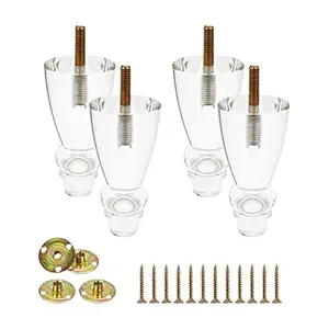 Geesatis 4 Pcs Round Tapered Clear Legs Acrylic Furniture Legs Cabinet Glass Feet Bookcase Feet with Mounting Screws and T-nut, Height 100 mm / 4 inch