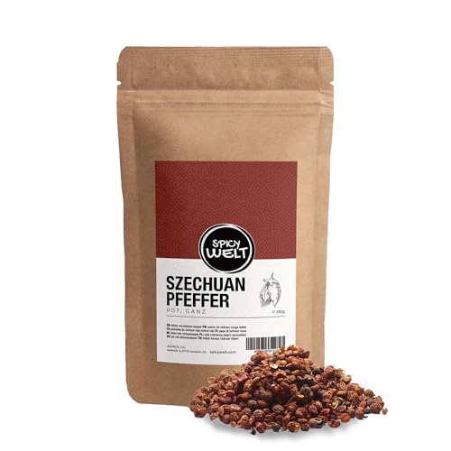 Spicy Welt Szechuan Pfeffer Rot Ganz (250g) Sichuanpfeffer Hua Jiao für Wok Asiatische Küche Marinaden Nudeln und Würzmischungen | Aromatisch Kribbelnd Zitronig | 100% Naturrein Ohne Zusätze