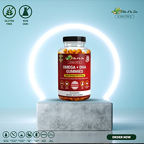 Vita A To Zee Vegetarian Omega 3 6 9 Chewable Supplement With Dha, Vitamin C | 275 Mg | Supports Brain, Joint, Heart, Eye, And Immune System In Men, Women & Kids | Gluten Free, Non-Gmo, 60 Gummies #TOP5