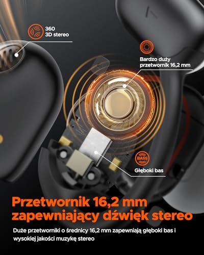Truefree O1 Słuchawki Open Ear, słuchawki sportowe Bluetooth 5.3, bezprzewodowe słuchawki z przewodzeniem powietrza, wyraźne połączenia z 4 mikrofonami, sterowniki 16,2 mm, 45 godzin odtwarzania