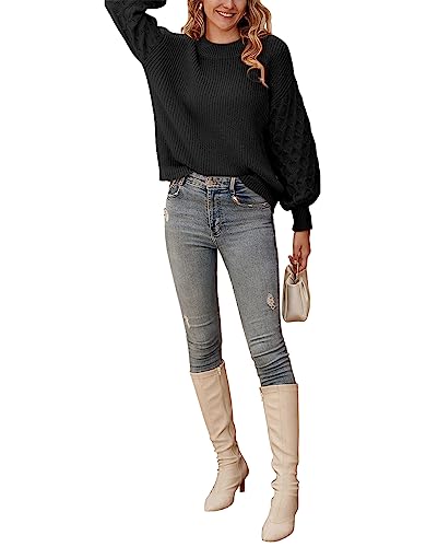 Esobo Suéter feminino pulôver gola redonda casual manga longa colmeia solta blusa suéter de malha gr