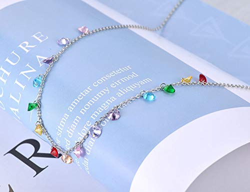 Lokaerlry Trendy Boho Stainless Steel Colorful Cz Crystal Rainbow Choker Necklaces For Women, Dainty Rhinestone Beaded 14K Gold Chain Layering Necklace For Teen Girls #TOP3