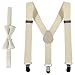Produktbild GLJYG Kinder Hosenträger Fliege setzt Y-Stil elastische verstellbare Hosenträger Geschenkidee für Jungen und Mädchen,Elfenbein