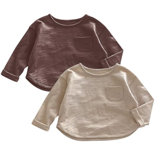 T-Shirt Manches Longues Bébé en Coton Bio - Haut Col Rond Uni avec Poche
