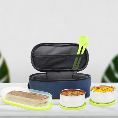 Attro Office Mate Lunch Box 2 Steel Container, 1 Plastic Oval Container & Spoons with Lunch Bag Complete Meal Set Ideal for Office, College & Outdoor- Green 1000ml (B0CP9NL1QQ) Amazon Price History, Amazon Price Tracker