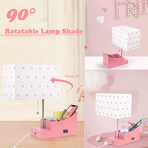 Kaybele Kids Lamp For Bedrooms, Bedside Table Lamp With Ac Outlet, Pink Nightstand Lamp For Girls Room Decor, Wood Desk Lamp With Storage, Rotatable Lampshade(Without Bulb) #TOP4