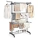 SONGMICS Stendibiancheria, Stendino Pieghevole a 4 Livelli, con Ruote e Ali Richiudibili, 63,5 x 128 x 173 cm, Capiente, Uso Interno ed Esterno, Grigio LLR701G01