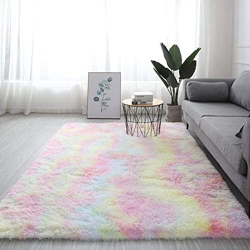 CQYTZ 2x4 Ft Rainbow Area Rugs for Girls Room,Rugs for Living Room,Fluffy Colorful Rug,Fluffy Play Mat for Kids,Nursery Home Decor for Girls Bedroom,2x4 feet/60x120cm 4 41FyoI7ck7L. AC