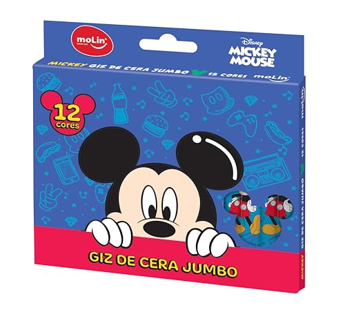 Giz de Cera Jumbo Mickey - Cx. c/ 12 cores, Molin, 22647