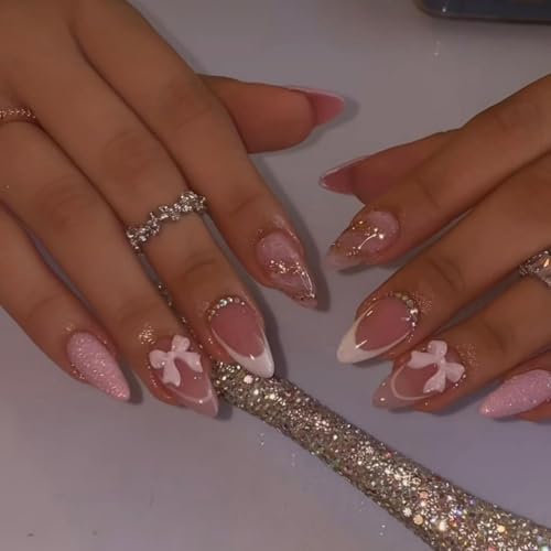 Almond Press on Nails Medium Glue on Nail with 5D