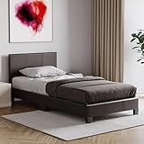 Vida Designs Lisbon Single Bed, 3Ft Bed Frame Upholstered Faux Leather Headboard Low Foot End Bedroom Furniture, Brown (UKFR Certified)