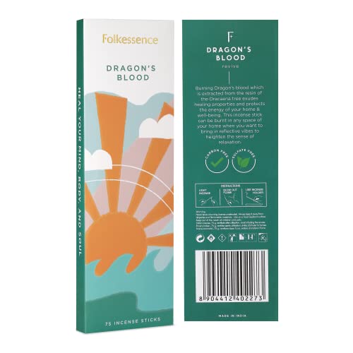 Folkulture Dragon's Blood Incense Sticks - Pack Of 75 Insenses For Positive Aura - Natural And Non Toxic Incents Matches - Organic And Slow Burning Insents Sticks - Gift Box For Calm (Dragon's Blood) #TOP12