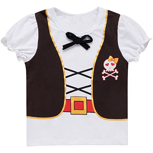 Auggle 3Pc Toddler Baby Girl Outfits Halloween Costume Stripe Skirt Kid Pirate Short Sleeve With Hat (Red, 4T) #TOP1