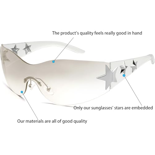 Lunettes de soleil Y2K sans monture étoiles pour look rétro chic - 2