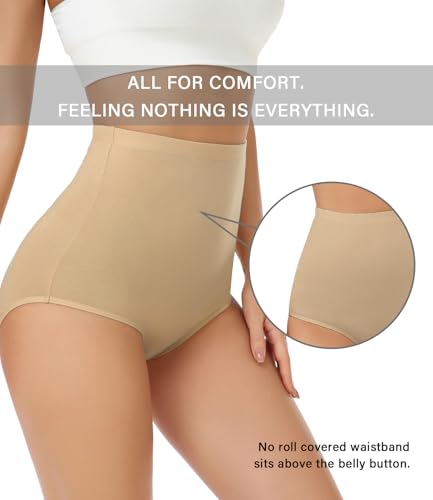 wirarpa Women's Underwear Cotton Super High Waisted Briefs Stretch Full Coverage Panties 4 Pack