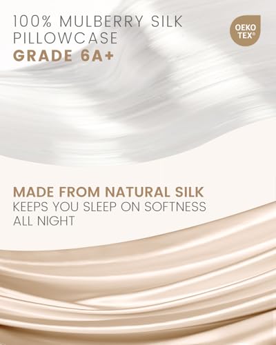 THXSILK Set of 2 100% Mulberry Silk Pillowcases for Hair and Skin, Grade 6A+ Mulberry Silk Pillow Cases 19 Momme, Hypoallergenic Pillow Case Cover with Zipper (Queen 20"x30", Beige)
