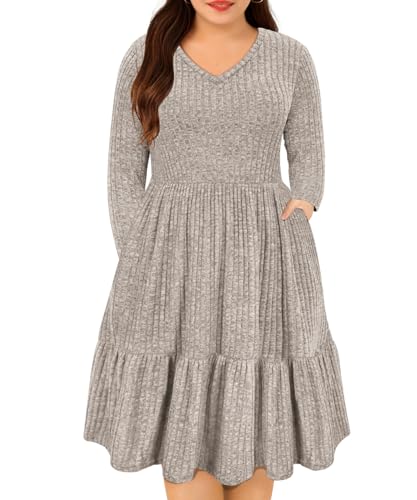 Image of RITERA Plus Size Dresses for Curvy Women Summer Spring Womens Dress V Neck Short Sleeve Casual Dress with Pockets XL-5XL