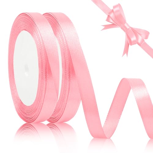 Fita de cetim laço rosa fita de presente pó 2 rolos 10 mm x 22 m fita rosa cetim fita presente fita laço fitas de tecido laços presente fita de tecido para presentes fita de tecido