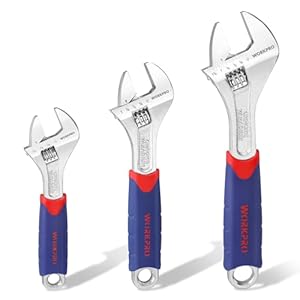 WORKPRO Adjustable Spanner Set 3-Piece, Metric and SAE Wrench Spanner, 6-inch(150 mm), 8-inch (200 mm),10-inch(250 mm), Adjustable Spanner Wide Jaw, Soft Handle