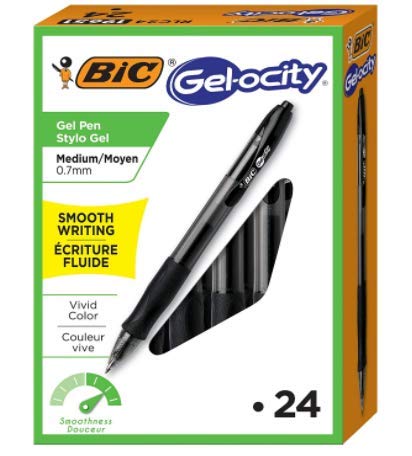 BIC Gel-ocity Original Retractable Gel Pen, Medium Point (0.7 mm), Black, 1 Pack of 24-Count