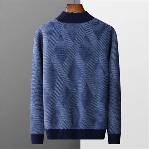 Men's Crew Neck Pullover Sweater Business Casual Long Sleeve Knitted Thick Wool Jacquard Stripes Slim Fit Sweater3