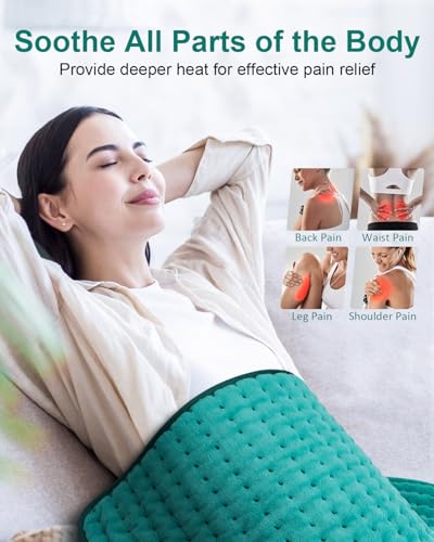 Image of Heating Pad for Back & Period Cramps, Fathers Day Dad Gifts, Birthday Gifts for Women Mom, Electric Heating Pads for Abdomen /Waist /Shoulder, 12 inch x 24 inch, 6 Heat Settings, 4 Auto-Off, Teal Green