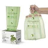 SUPERBIO 2.6 Gallon Compostable Flat Top Garbage Bags, 100 Count, 1 Pack, Small Trash Bags, Sturdy Food Scrap Bags Certified by BPI and OK Compost Meeting ASTM D6400 Standards, 9.84L