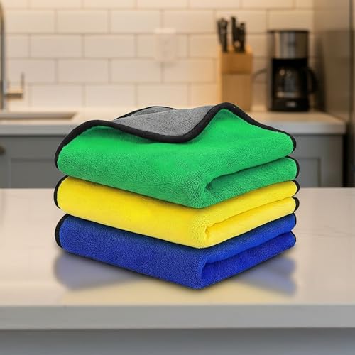 Image of MIORAH Microfiber Cleaning Cloth for Car & Home | Ultra Soft Dusting & Glass Cleaning Cloth - Lint-Free & Reusable (40X40Cm-3Pc)