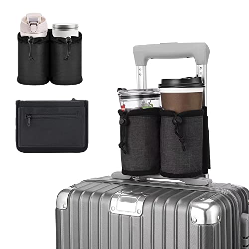 Image of Luggage Cup Holder for Suitcases,Travel Must Haves,Free Hand Drinks Carrier Coffee Mugs Holder,Universal Luggage Accessories for Flight Attendants,Business Travelers Travel Essential - Black