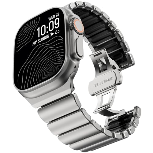 Image of CHANCHY Titanium Band Compatible with Apple Watch Ultra 3 /2 /1 Band 49mm 46mm 45mm 44mm 42mm, Luxury Band Titanium Silicone Dual-Layer Link for Men iWatch Series 11 10 9 8 7 6 5 4 SE