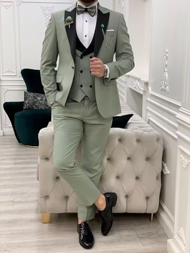 Mens Suits 3 Piece Slim Fit Tuxedos for Men Formal Dress Suit Blazer Vest Pants Wedding Prom Suit Set4