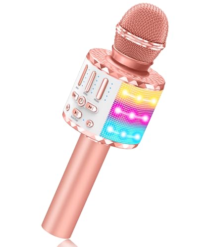 Micrófono Karaoke para Niños, Micrófono Infantil con Efectos Vocales y Luces LED, Niñas y Niños de 3-15 Años, Fiestas y Diversión en Familia