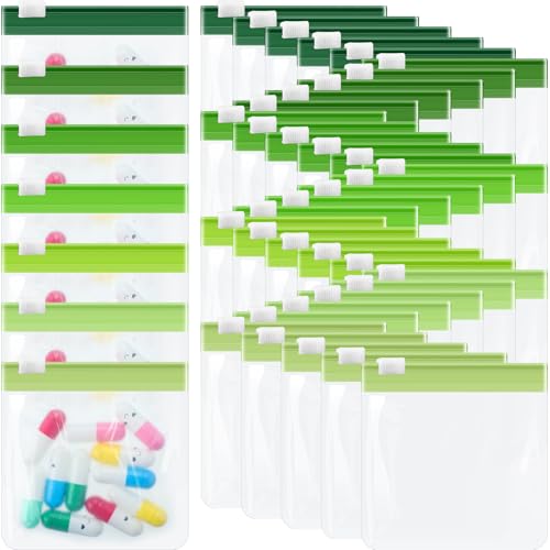 Image of Sherr 35 Pcs Pill Pouch Bags with Zipper Pill Pouch Set Travel Reusable Translucent Medicine Organizer Self Sealing Plastic Bag with Slide Lock for Storage(Gradient Green,3 x 3 Inch,Blank Style)