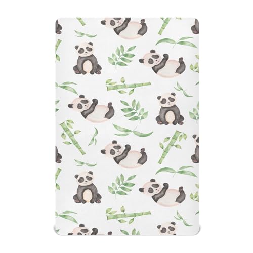 Image of Fitted Crib Sheets Panda Stretchy Portable Playard Sheets for Baby Toddler, Breathable Soft Mini Crib Mattress 39 x 27 in for Boys and Girls