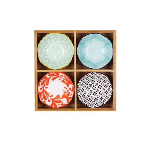 【Pakabi】お皿 小皿セット和風 小皿 竹トレイ 、9点セット小鉢 醤油皿 前菜皿 盛り鉢 和食器 、火鍋 焼肉屋 寿司屋 (4パネルグリッド + (B))