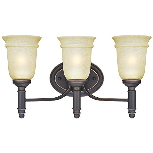 Image of Westinghouse 6342800 Montrose Three-Light Indoor Wall Fixture, Oil Rubbed Bronze Finish with Highlights and Mocha Scavo Glass