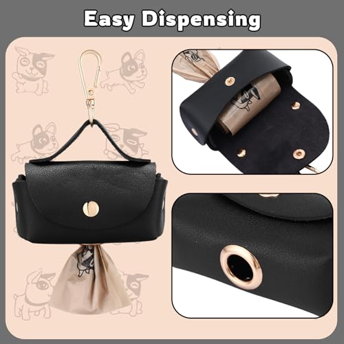 Image of Affrolling 5 Pcs Leather Dog Poop Bag Holder Christmas Include 45 Scented Poop Bags Dispenser Cute for Travel Walking Dog Park and Outdoor Use(Black)