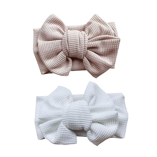 2Pcs Hair Bow Headbands Large Waffle Knit Bowknot Hair Accessories for Newborn Soft Elastic Comfortable for Festival Holiday Celebration