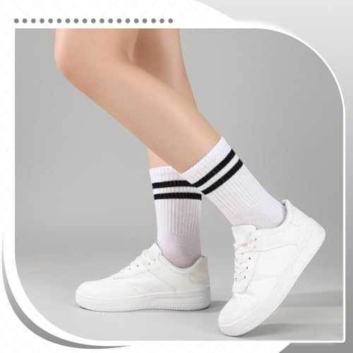 Image of Jspupifip 8 Pair Striped Athletic Crew Socks Running Socks for Men Women | Moisture-Wicking, Soft Stretchy Casual Mid Calf Socks Size 5-8, Breathable Casual Gym Socks