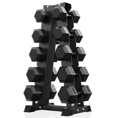 Image of PAPABABE Hex Dumbbell Sets with Rack, 100-600lb Rubber Coated Dumbbell Weight Set and Storage Rack, Multiple Options Hand Weights for Strength Training